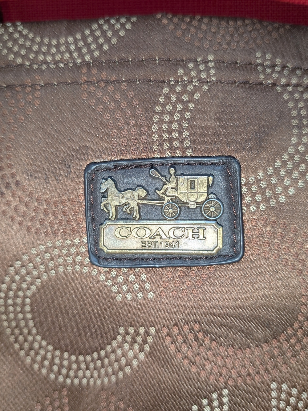 Purse Tote Shoulder Bag Dark Brown Trim Dotted C Coach Logo Design Decent Shape - Picture 3 of 13